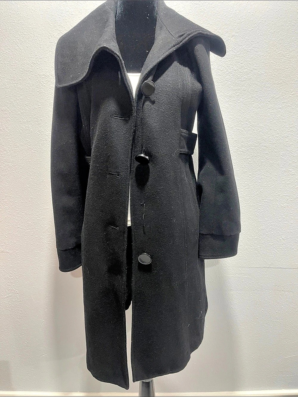 Guess Black Wool Blend Belted Coat